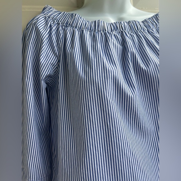 ZARA Off Shoulder Women’s Blue Striped Cotton Top Size S Boho Coastal Vibes - Picture 3 of 7